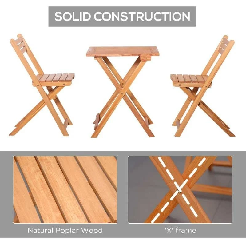 Outsunny 3 Piece Wood Patio Bistro Set -Teak - 84B-900 - Image 7