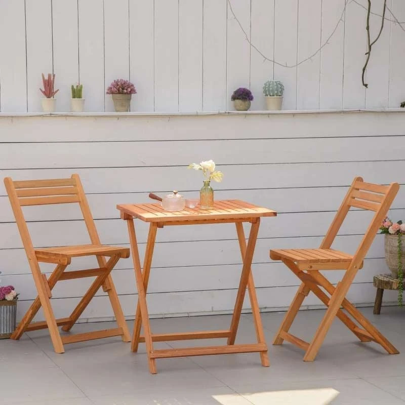 Outsunny 3 Piece Wood Patio Bistro Set -Teak - 84B-900 - Image 3