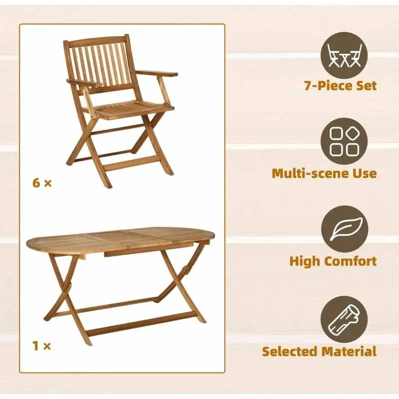 Outsunny 7 Piece Wooden Outdoor Patio Furniture Table & Armchairs Set - Teak- 84B-938 - Image 4