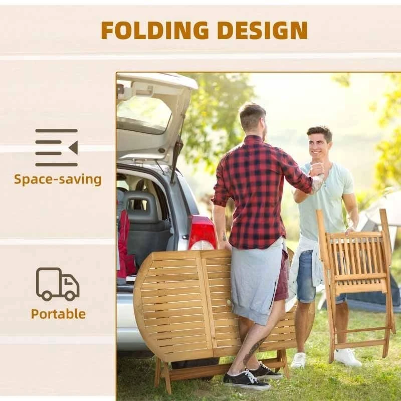 Outsunny 7 Piece Wooden Outdoor Patio Furniture Table & Armchairs Set - Teak- 84B-938 - Image 6