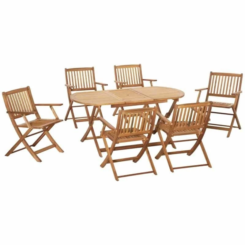 Outsunny 7 Piece Wooden Outdoor Patio Furniture Table & Armchairs Set - Teak- 84B-938 - Image 3