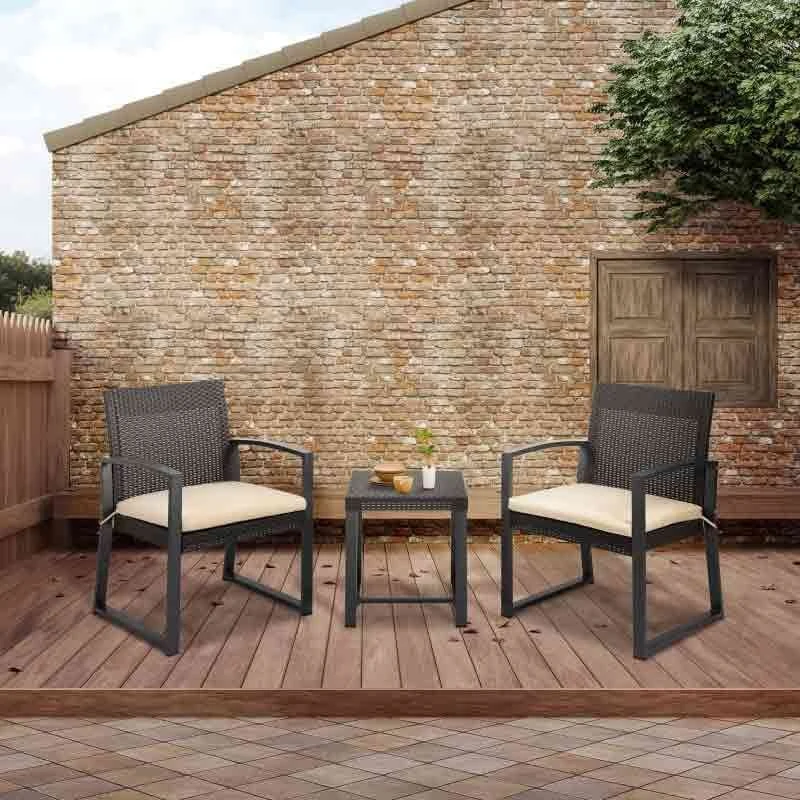 Outsunny PP Rattan Style Bistro Set With Cushion - Brown - 84B-955BN - Image 10
