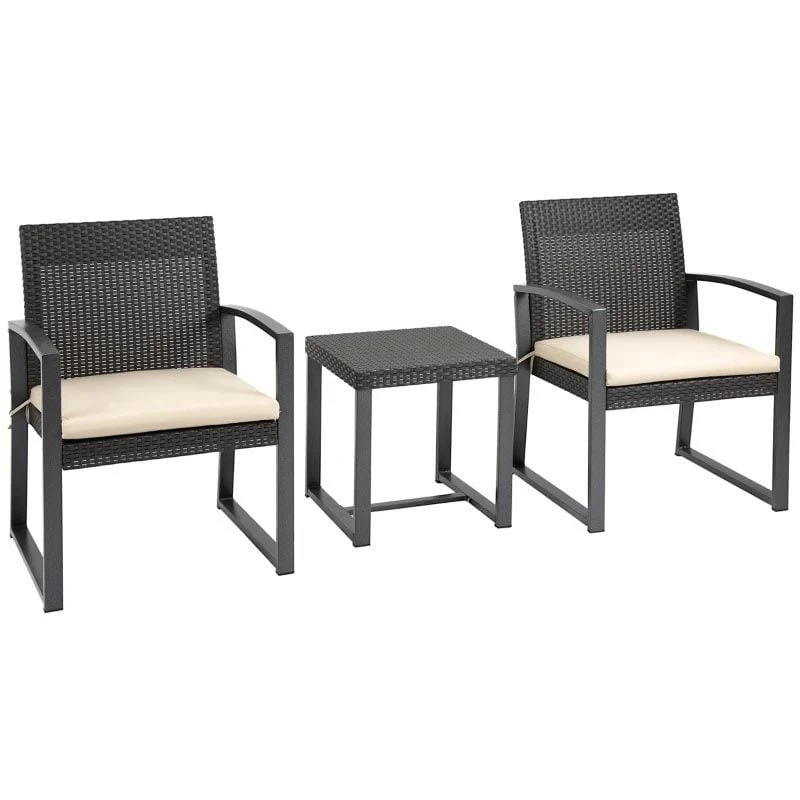 Outsunny PP Rattan Style Bistro Set With Cushion - Brown - 84B-955BN - Image 2