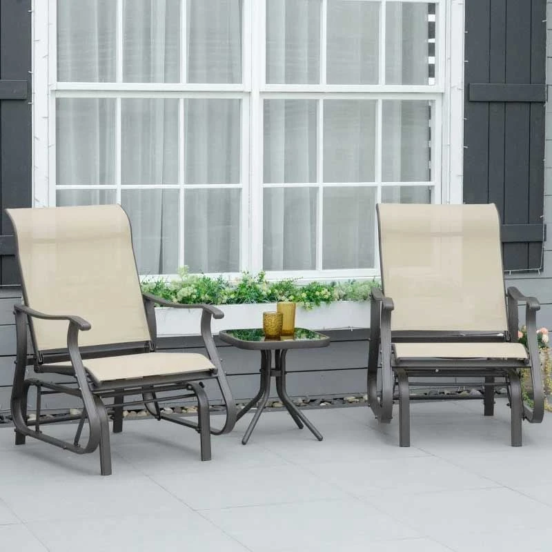 Outsunny Bistro Set Tempered Glass Tabletop - Khaki - 84B-964KK