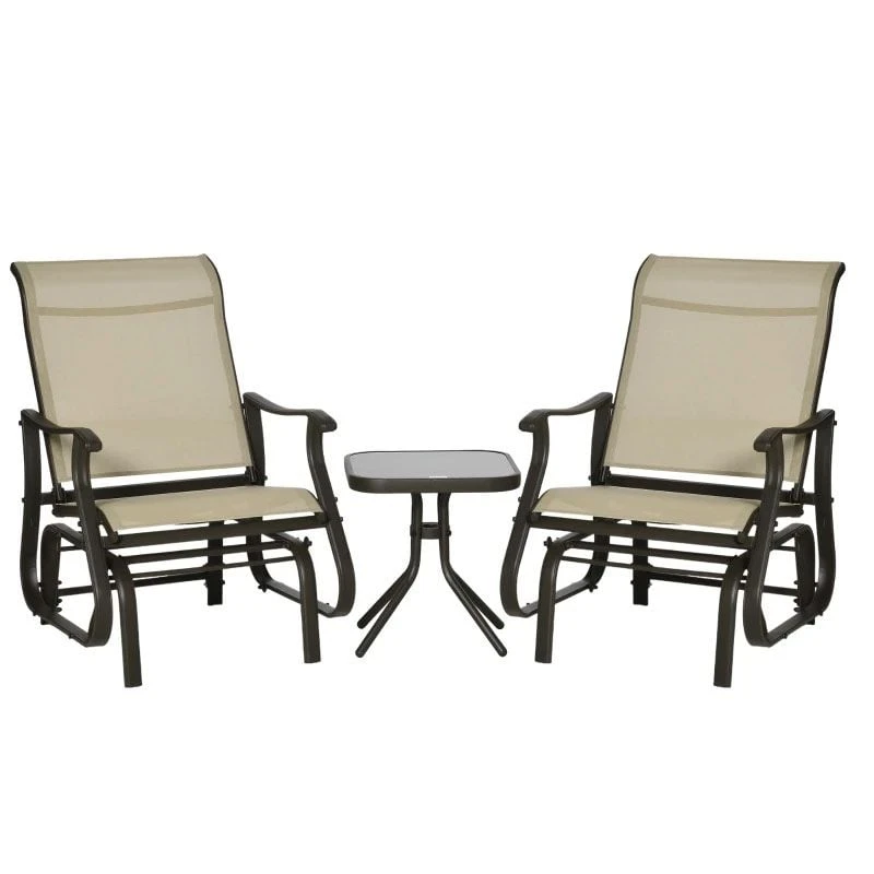 Outsunny Bistro Set Tempered Glass Tabletop - Khaki - 84B-964KK - Image 2