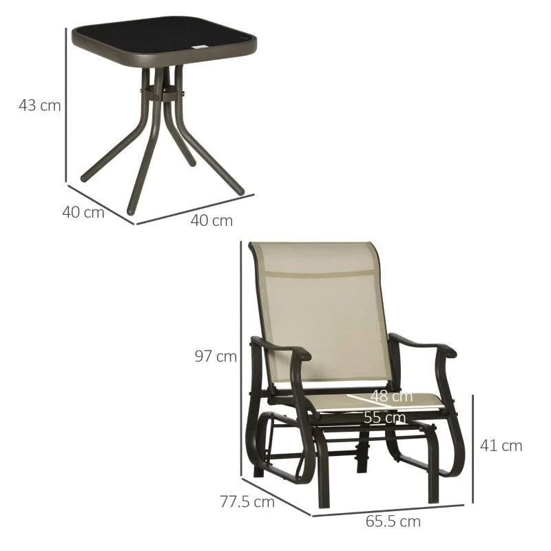 Outsunny Bistro Set Tempered Glass Tabletop - Khaki - 84B-964KK - Image 10
