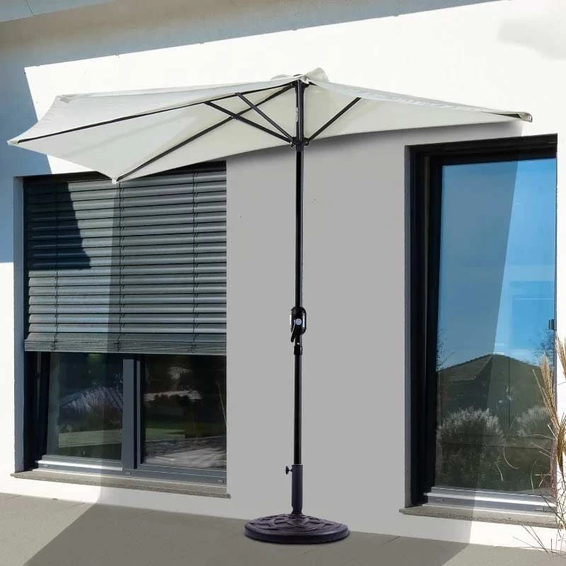 Outsunny 2.7m Half Round Umbrella Parasol - Cream - 84D-007CW - Image 4