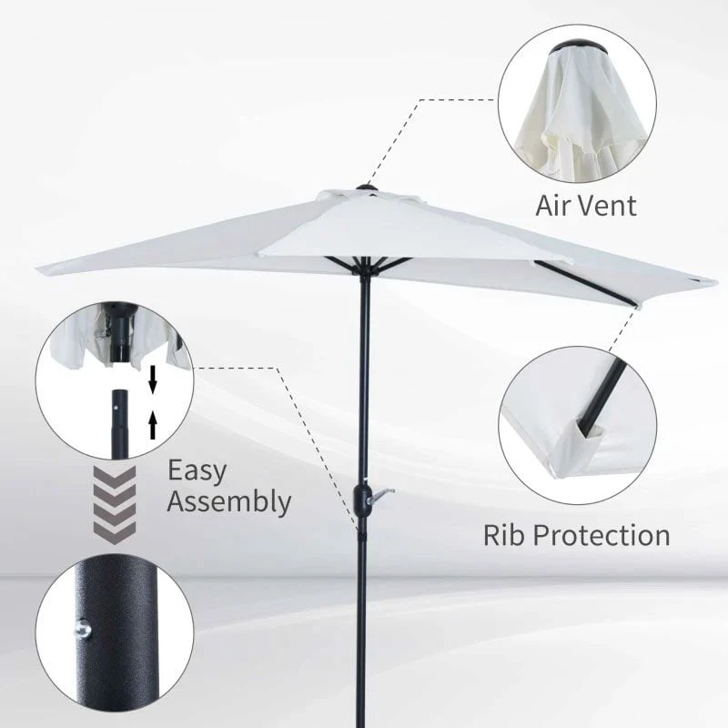 Outsunny 2.7m Half Round Umbrella Parasol - Cream - 84D-007CW - Image 10