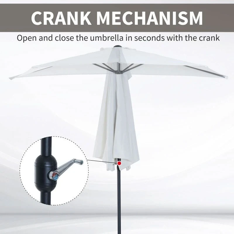 Outsunny 2.7m Half Round Umbrella Parasol - Cream - 84D-007CW - Image 9