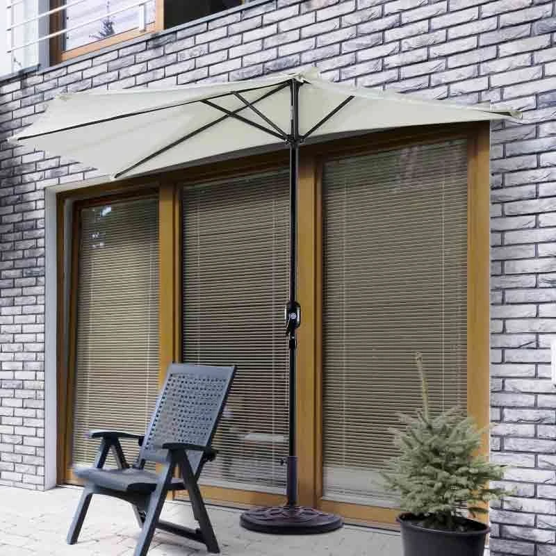 Outsunny 2.7m Half Round Umbrella Parasol - Cream - 84D-007CW