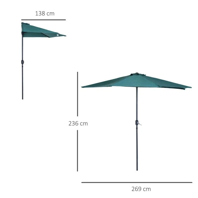 Outsunny 2.7m Half Round Umbrella Parasol - Green - 84D-007GN - Image 10