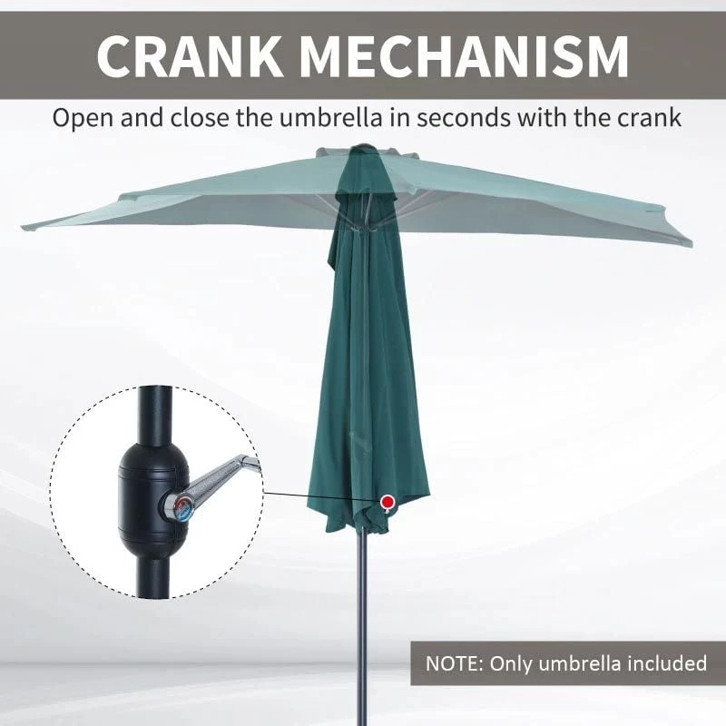 Outsunny 2.7m Half Round Umbrella Parasol - Green - 84D-007GN - Image 9