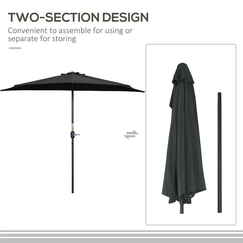 Outsunny 2.7m Balcony Half Parasol 5 Steel Ribs - Black - 84D-007V00BK - Image 6