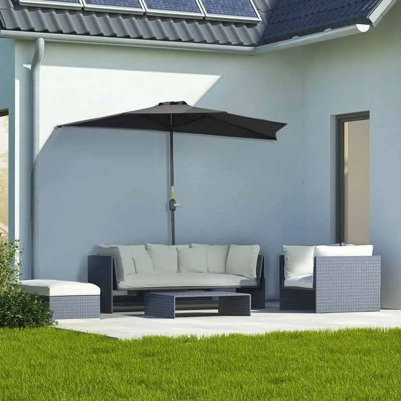 Outsunny 2.7m Balcony Half Parasol 5 Steel Ribs - Black - 84D-007V00BK - Image 3
