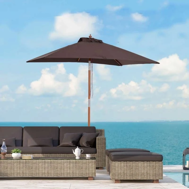 Outsunny Wooden Patio Parasol 6 Ribs - Coffee - 84D-017CF - Image 9
