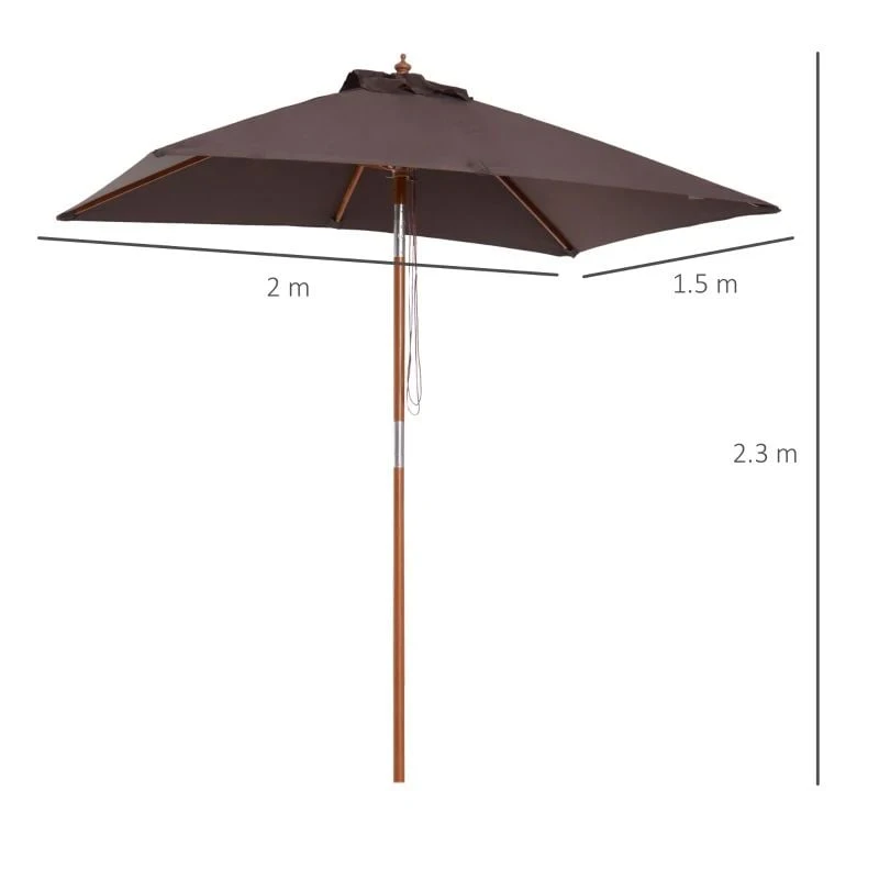 Outsunny Wooden Patio Parasol 6 Ribs - Coffee - 84D-017CF - Image 8