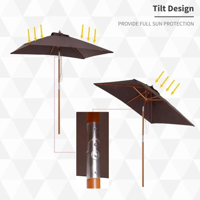 Outsunny Wooden Patio Parasol 6 Ribs - Coffee - 84D-017CF - Image 7