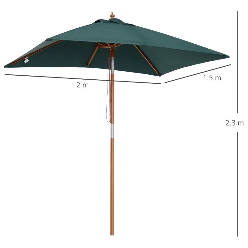 Outsunny Garden Parasol Solid Wood Pole Tilting Canopy - Green - 84D-017GN - Image 9