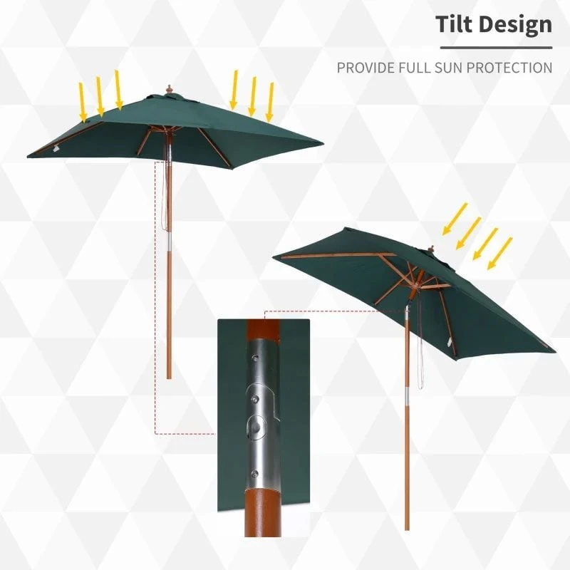 Outsunny Garden Parasol Solid Wood Pole Tilting Canopy - Green - 84D-017GN - Image 8