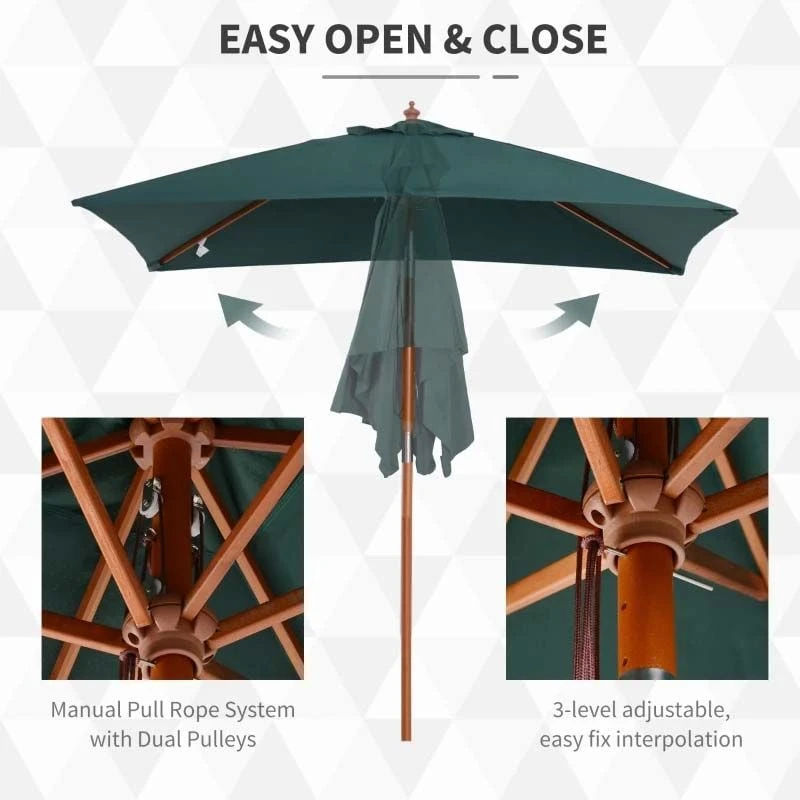 Outsunny Garden Parasol Solid Wood Pole Tilting Canopy - Green - 84D-017GN - Image 6