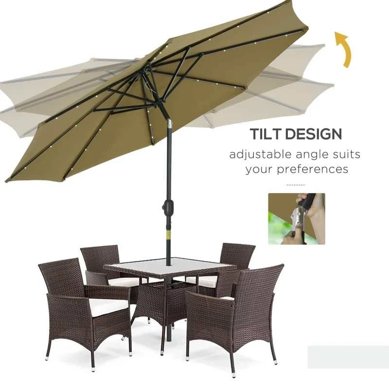 Outsunny 24 LED Solar Powered Parasol Umbrella - Brown - 84D-018BN - Image 9