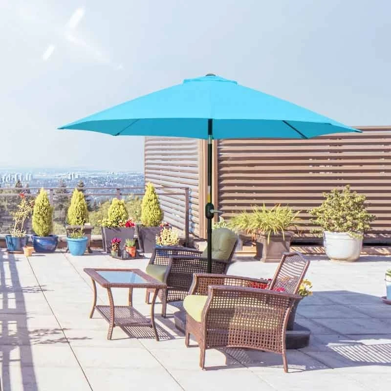 Outsunny 2.6m Tilt Patio Parasol With Crank 8 Ribs - Blue - 84D-023V00BU