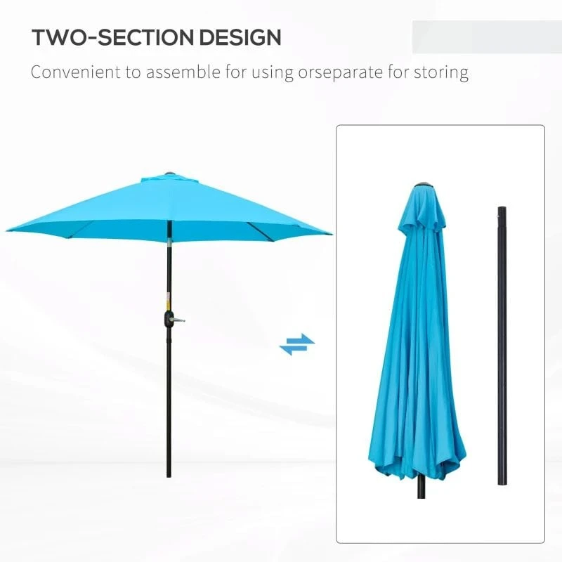 Outsunny 2.6m Tilt Patio Parasol With Crank 8 Ribs - Blue - 84D-023V00BU - Image 6