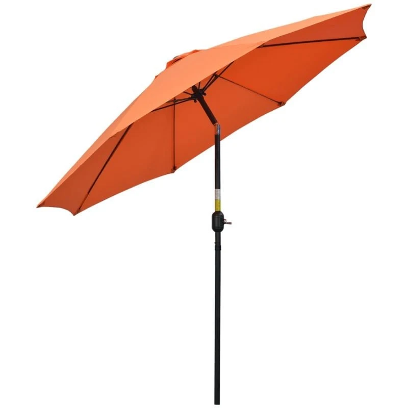 Outsunny 2.6m Tilt Patio Parasol With Crank 8 Ribs - Orange - 84D-023V00OG - Image 2