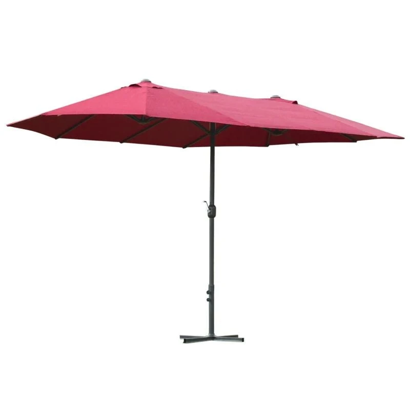 Outsunny 4.6m Double-Sided Crank Sun Shade With Cross Base - Wine Red - 84D-031V02WR - Image 2