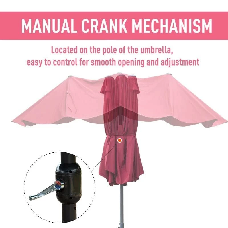 Outsunny 4.6m Double-Sided Crank Sun Shade With Cross Base - Wine Red - 84D-031V02WR - Image 10