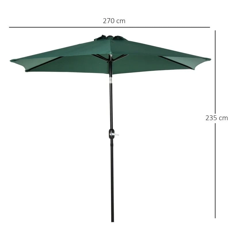 Outsunny 2.7m Patio Parasol With Crank And 38mm Aluminium Tilt Pole - Green - 84D-032GN - Image 9