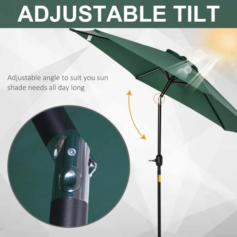 Outsunny 2.7m Patio Parasol With Crank And 38mm Aluminium Tilt Pole - Green - 84D-032GN - Image 8