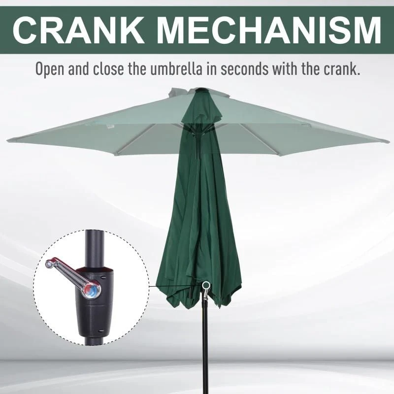 Outsunny 2.7m Patio Parasol With Crank And 38mm Aluminium Tilt Pole - Green - 84D-032GN - Image 5
