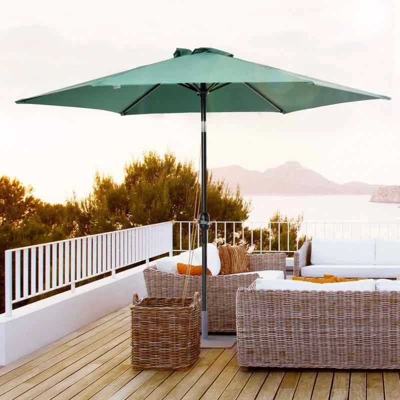 Outsunny 2.7m Patio Parasol With Crank And 38mm Aluminium Tilt Pole - Green - 84D-032GN
