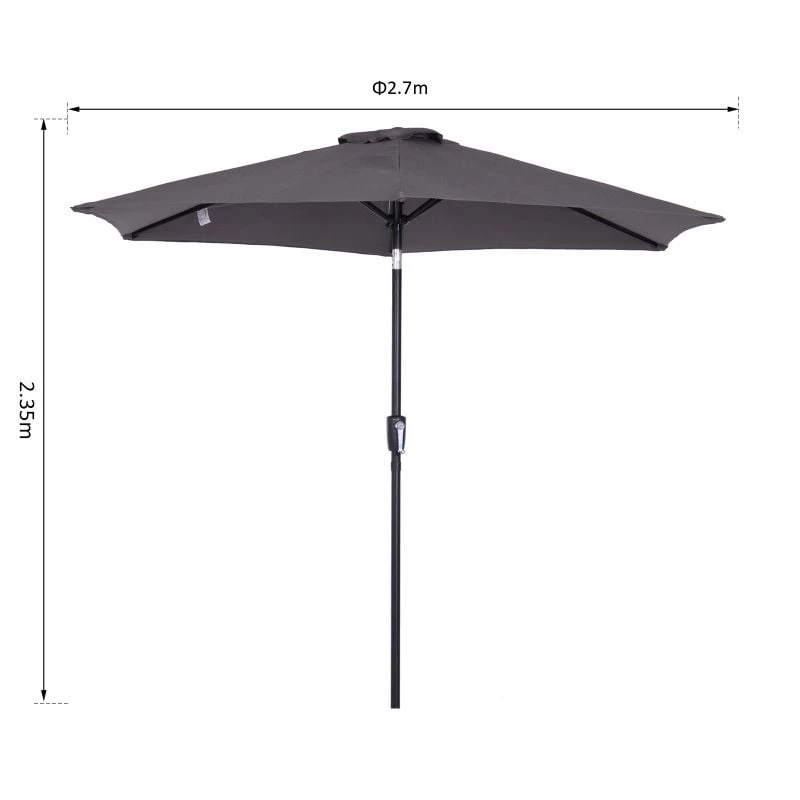 Outsunny 2.7m Patio Umbrella Aluminum Frame - Grey - 84D-032GY - Image 9