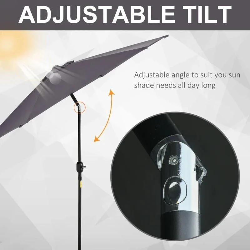 Outsunny 2.7m Patio Umbrella Aluminum Frame - Grey - 84D-032GY - Image 7