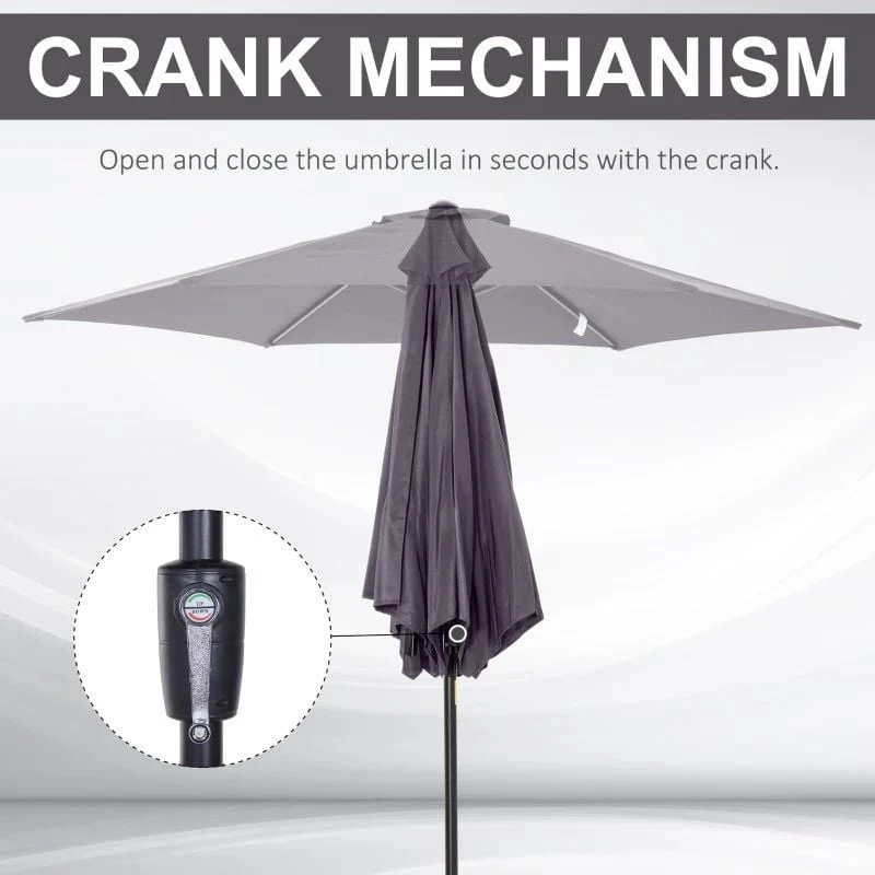 Outsunny 2.7m Patio Umbrella Aluminum Frame - Grey - 84D-032GY - Image 6
