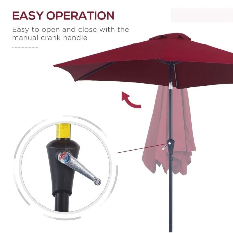 Outsunny 2.7m Patio Umbrella Aluminium Frame - Wine Red - 84D-032WR - Image 9