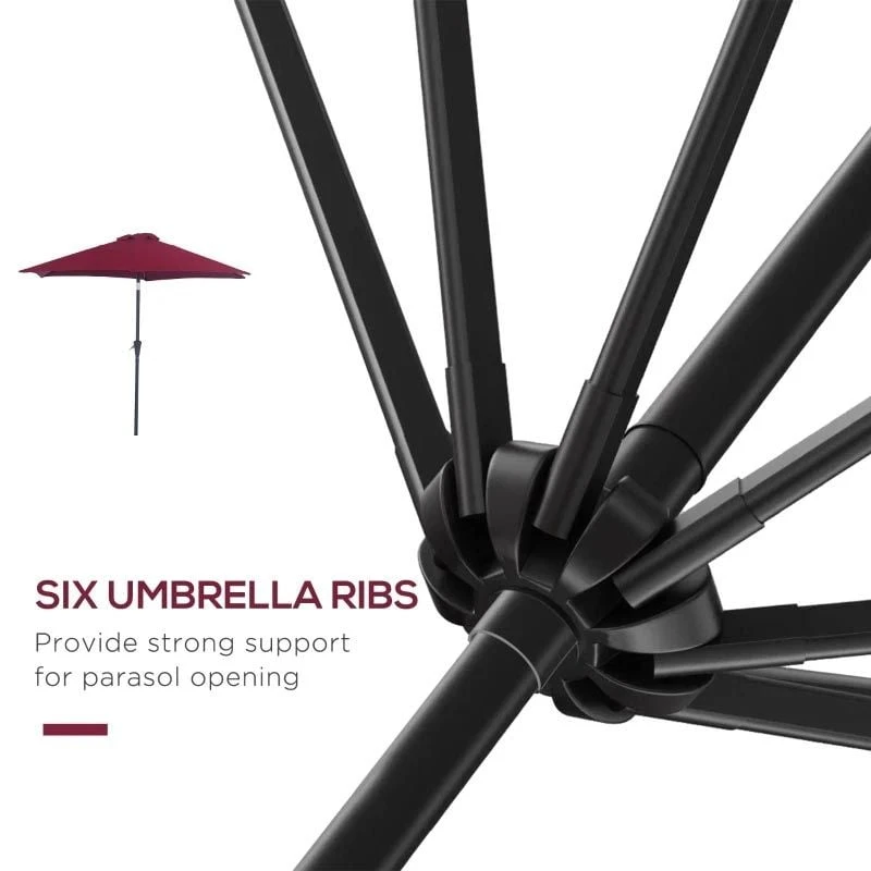 Outsunny 2.7m Patio Umbrella Aluminium Frame - Wine Red - 84D-032WR - Image 5