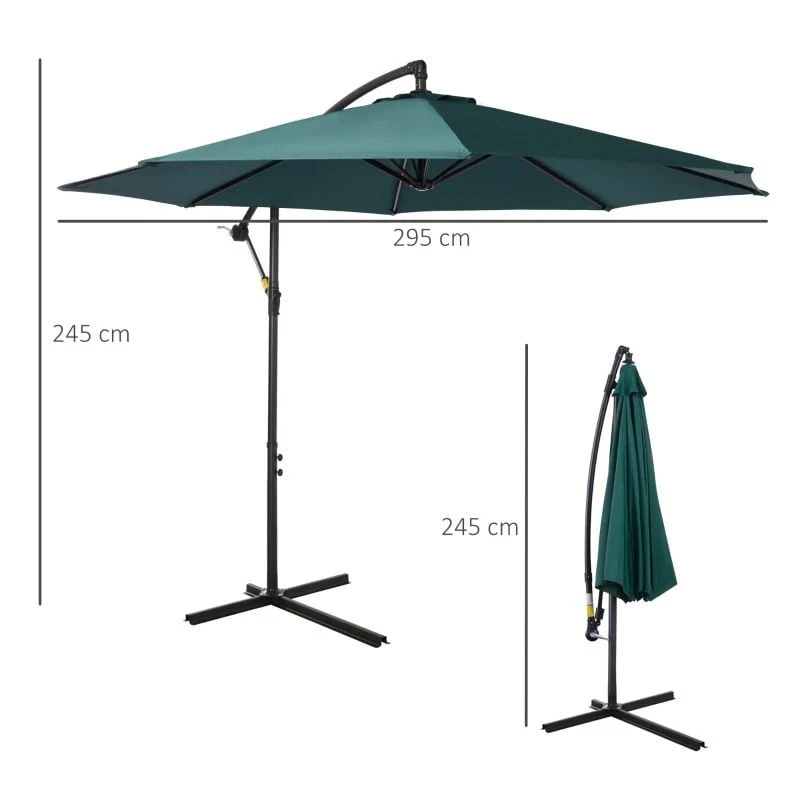 Outsunny 3m Banana Cantilever Parasol With Crank Handle And Cross Base - Dark Green - 84D-037GN - Image 10