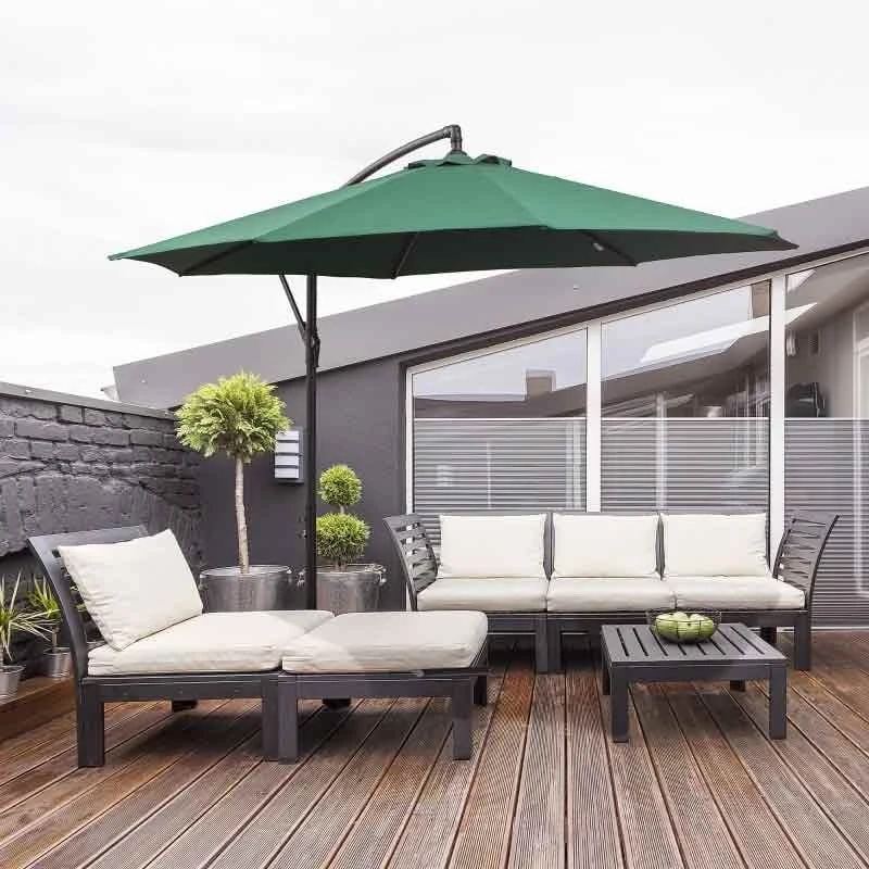 Outsunny 3m Banana Cantilever Parasol With Crank Handle And Cross Base - Dark Green - 84D-037GN - Image 3