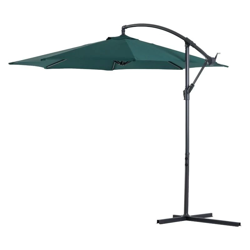 Outsunny 3m Banana Cantilever Parasol With Crank Handle And Cross Base - Dark Green - 84D-037GN - Image 2