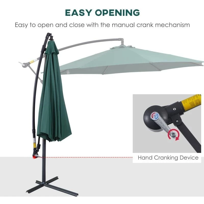 Outsunny 3m Banana Cantilever Parasol With Crank Handle And Cross Base - Dark Green - 84D-037GN - Image 9