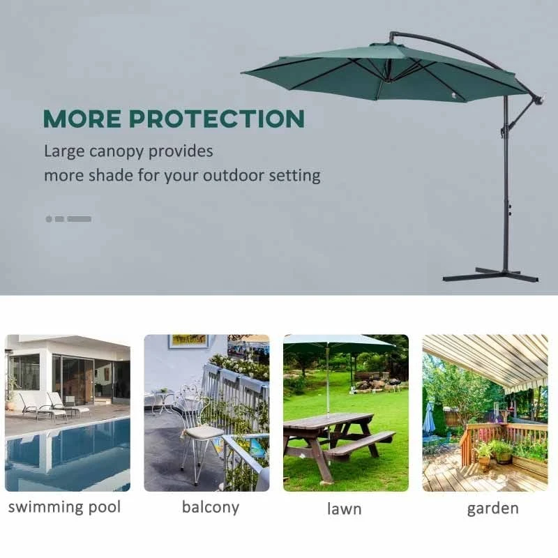 Outsunny 3m Banana Cantilever Parasol With Crank Handle And Cross Base - Dark Green - 84D-037GN - Image 7