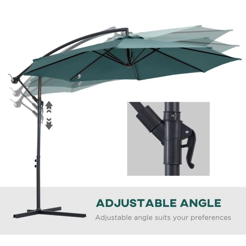 Outsunny 3m Banana Cantilever Parasol With Crank Handle And Cross Base - Dark Green - 84D-037GN - Image 6