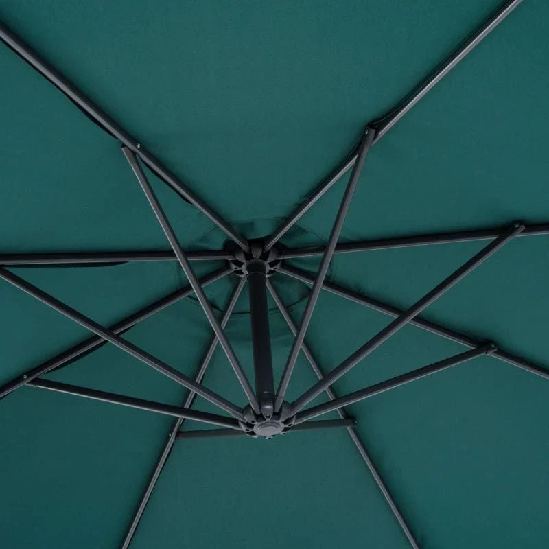 Outsunny 3m Banana Cantilever Parasol With Crank Handle And Cross Base - Dark Green - 84D-037GN - Image 5