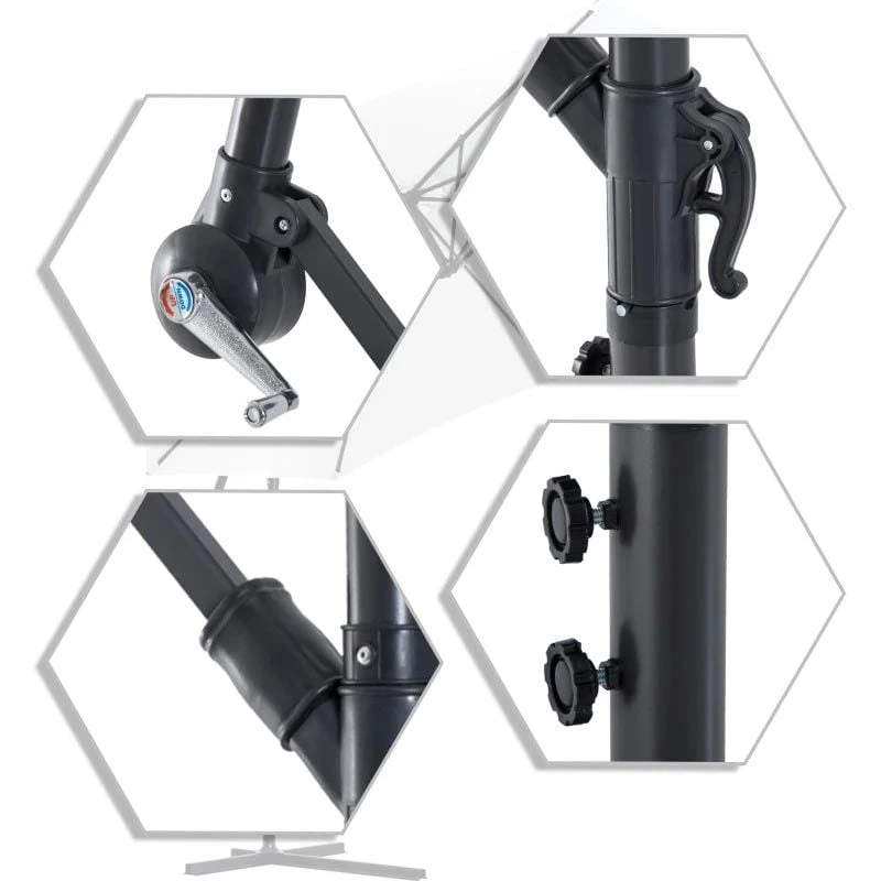 Outsunny 3m Banana Cantilever Parasol With Crank Handle And Cross Base - Dark Green - 84D-037GN - Image 4