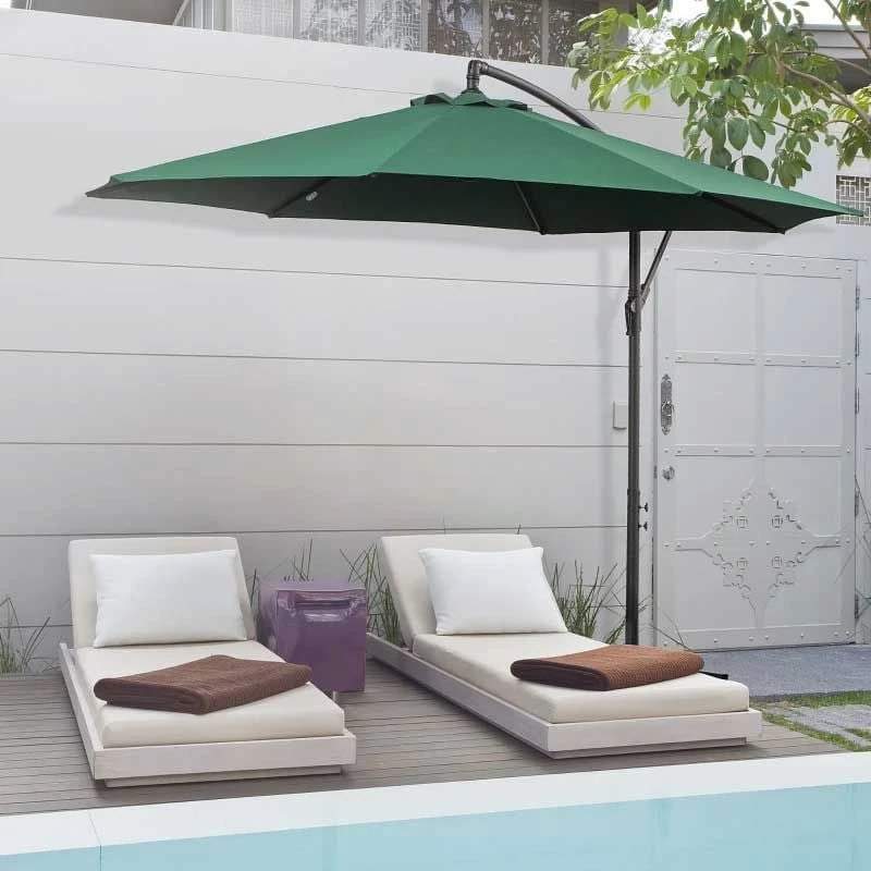 Outsunny 3m Banana Cantilever Parasol With Crank Handle And Cross Base - Dark Green - 84D-037GN