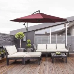 Outsunny 3m Cantilever Hanging Banana Steel Parasol - Wine Red - 84D-037WR