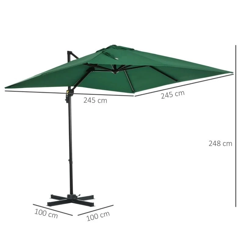 Outsunny Square Parasol With 360° Rotation 245Lx245Wx248Hcm - Green - 84D-051V00GN - Image 10